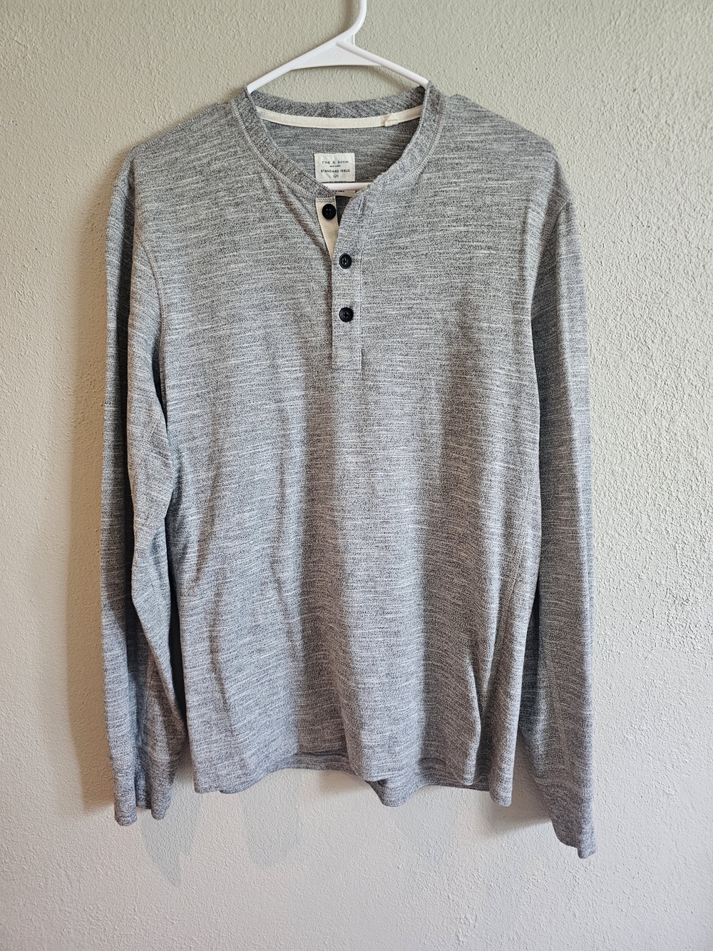 Rag & Bone Standard Issue Gray Henley Long Sleeve Tee L Minimalist Casual